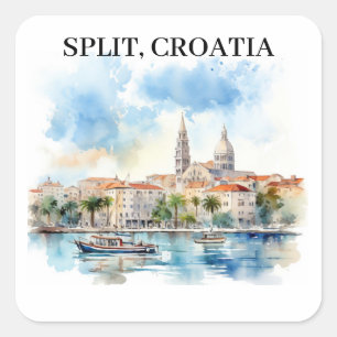 Split Kroatië Dalmatië Waterverf Vierkante Sticker