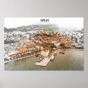 Split Kroatië  haventekening Poster