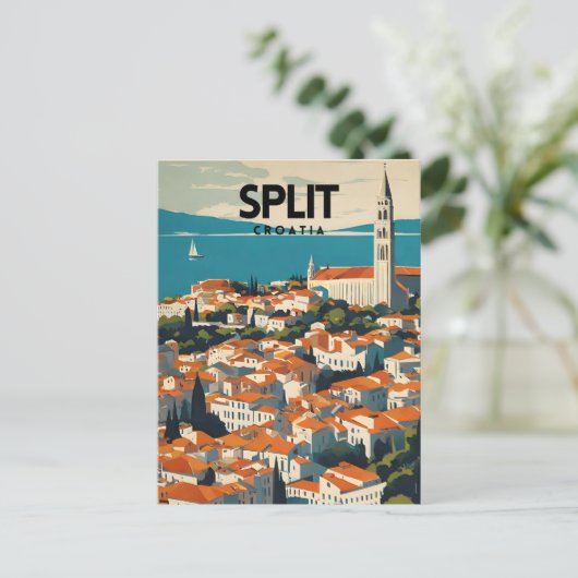 Split Kroatië Nostalgische reiskunst Briefkaart (Staand voorkant)