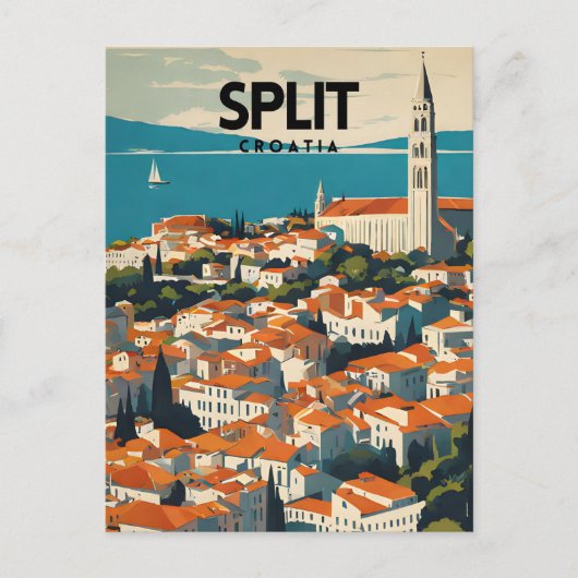 Split Kroatië Nostalgische reiskunst Briefkaart (Voorkant)