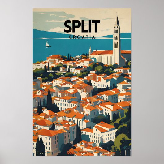 Split Kroatië Nostalgische reiskunst Poster (Voorkant)