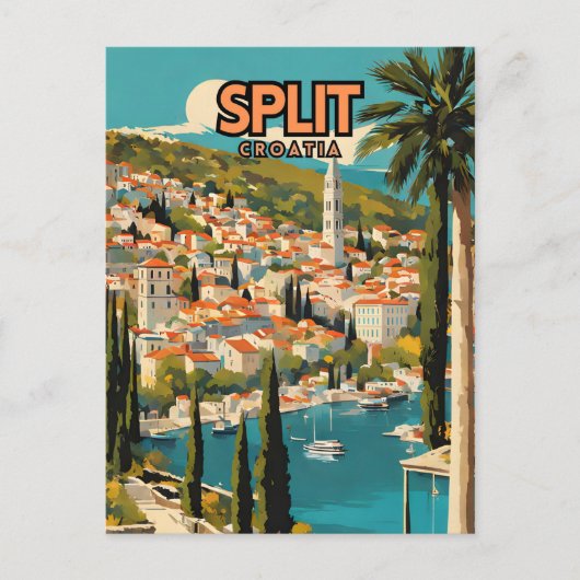 Split Kroatië Nostalgische Retro Travel Poster Briefkaart (Voorkant)