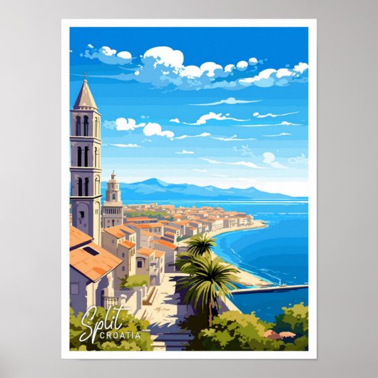Split Kroatië Reizen illustratie Poster (Voorkant)