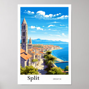 Split Kroatië Reizen Kunst Vintage Illustratie Poster