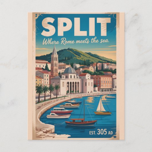 Split Kroatië Retro Stadsgezicht Reizen Briefkaart (Voorkant)