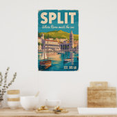 Split Kroatië Retro Stadslandschap Reizen Poster (Keuken)