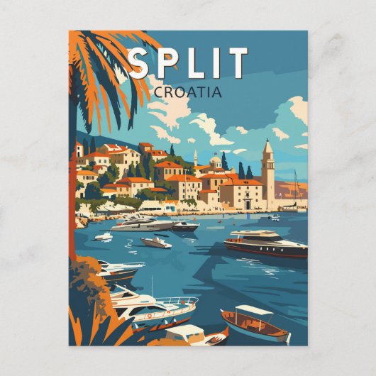 Split Kroatië Travel Art Vintage Briefkaart (Voorkant)