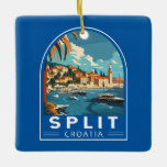 Split Kroatië Travel Art Vintage Keramisch Ornament<br><div class="desc">Gesplitst retro vector reisontwerp. Split,  historisch bekend als Spalato,  is de tweede grootste stad van Kroatië na de hoofdstad Zagreb,  de grootste stad in Dalmatië en de grootste stad aan de Kroatische kust.</div>