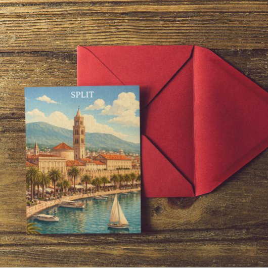 Split Kroatië Vintage Adriatische Kust Briefkaart