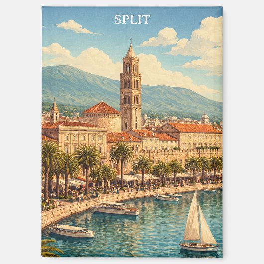 Split Kroatië Vintage Adriatische Kust Magneet (Voorkant)