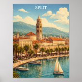 Split Kroatië Vintage Adriatische Kust Poster (Voorkant)