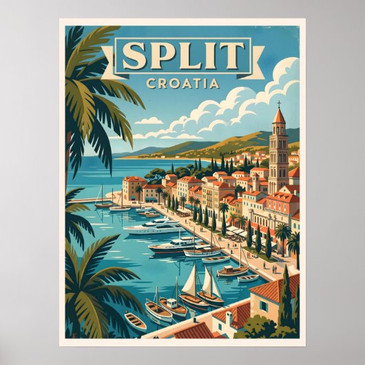 Split Kroatië Vintage Reis Poster (Voorkant)