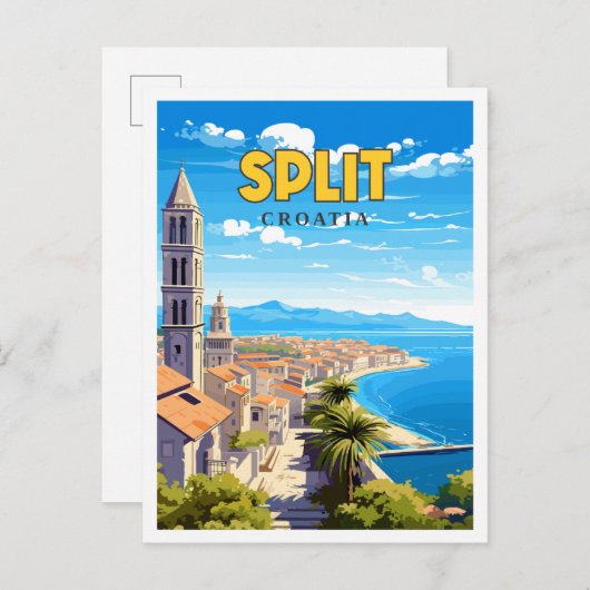 Split Kroatië vintage reisillustratie Briefkaart (Voorkant / Achterkant)