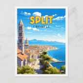 Split Kroatië vintage reisillustratie Briefkaart (Voorkant)