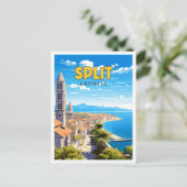 Split Kroatië vintage reisillustratie Briefkaart (Staand voorkant)