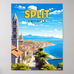 Split Kroatië vintage reisillustratie Poster