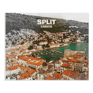 Split Kroatië Vintage Reistekening Perfect Poster