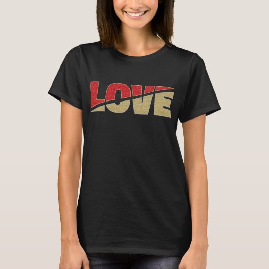 Split Love Typography Red Gold Silver Glitter T-shirt (Voorkant)