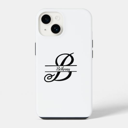 Split Monogram A-Z Zwart-wit iPhone Hoesje (Achterkant)
