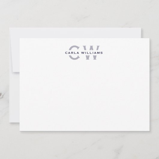 Split Monogram elegante formele notitie van NAVY Notitiekaartje (Voorkant)