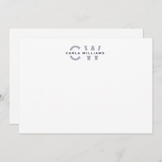 Split Monogram elegante formele notitie van NAVY Notitiekaartje (Voorkant / Achterkant)