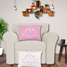 Split Monogram Family Name Baby Pink Frame Accent Kussen