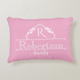 Split Monogram Family Name Baby Pink Frame Accent Kussen