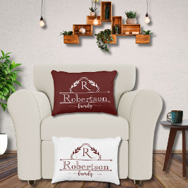 Split Monogram Family Name Deep Burgundy Frame Accent Kussen