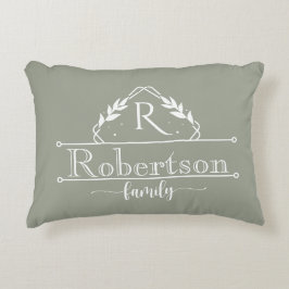 Split Monogram Family Name Dusty Sage Frame Accent Kussen