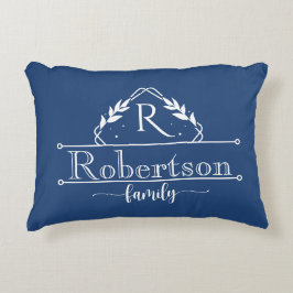 Split Monogram Family Name Midnight Blue Frame Accent Kussen