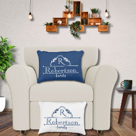 Split Monogram Family Name Midnight Blue Frame Accent Kussen