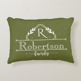 Split Monogram Family Name Olive Green Frame Accent Kussen