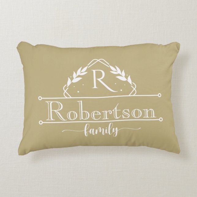 Split Monogram Family Name Sand Colo Frame Accent Kussen (Voorkant)