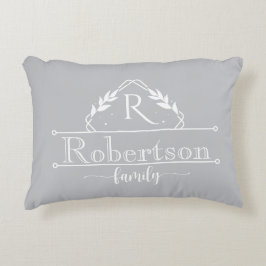 Split Monogram Family Name Silver Grey Frame Accent Kussen
