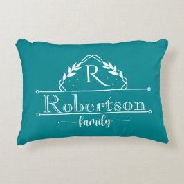 Split Monogram Family Name Tropical Teal Frame Accent Kussen