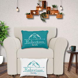 Split Monogram Family Name Tropical Teal Frame Accent Kussen