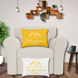 Split Monogram Family Name Yellow Orange Frame Accent Kussen