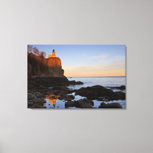 Split Rock Lighthouse bij zonsondergang nabij Two Canvas Afdruk (Voorkant)