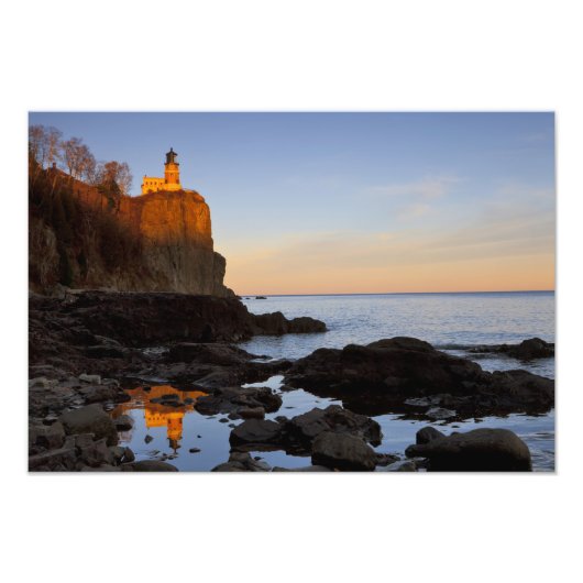 Split Rock Lighthouse bij zonsondergang nabij Two Foto Afdruk (Voorkant)
