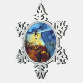 Split Rock vuurtoren bij nacht Tin Sneeuwvlok Ornament (Rechts)