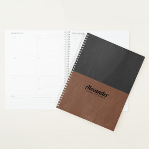 Split-screen bruin en zwart faux leer textuur planner