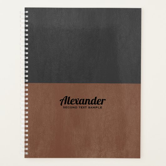 Split-screen bruin en zwart faux leer textuur planner (Voorkant)