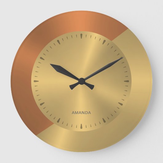 Split-Screen Metallic Gold Copper Personalized Grote Klok (Voorkant)