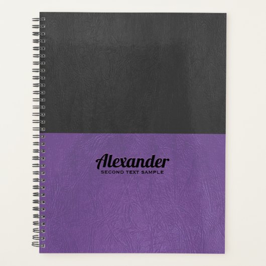 Split-screen purp en zwart faux leer textuur p planner (Voorkant)