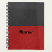 Split-screen rood en zwart faux leer textuur planner (Voorkant)