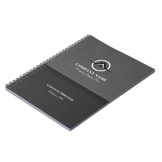 Split Screen Zwart en Grijs Faux Leather Logo Notitieboek (Linkerzijde)
