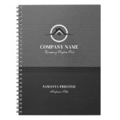 Split Screen Zwart en Grijs Faux Leather Logo Notitieboek (Voorkant)