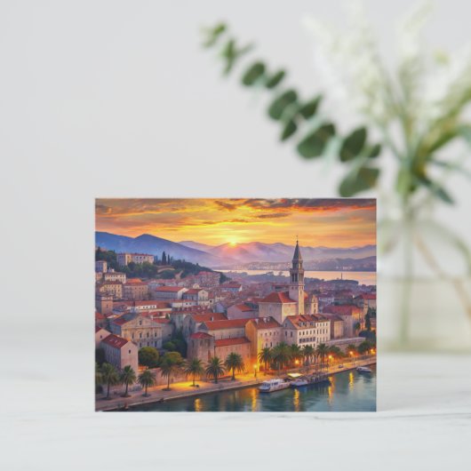 Split stad Kroatië Zonsondergang Briefkaart (Staand voorkant)