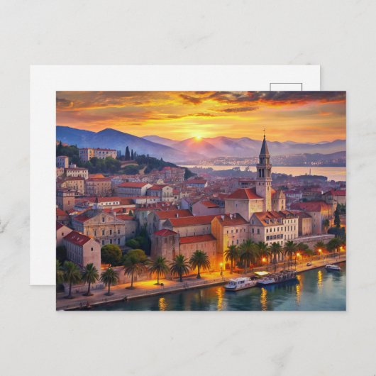 Split stad Kroatië Zonsondergang Briefkaart (Voorkant / Achterkant)