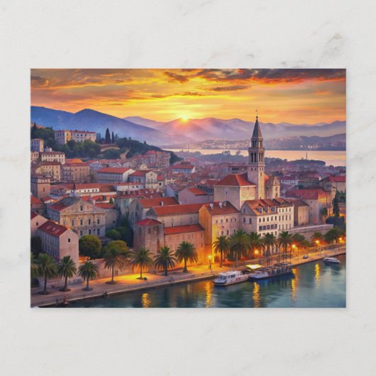Split stad Kroatië Zonsondergang Briefkaart (Voorkant)